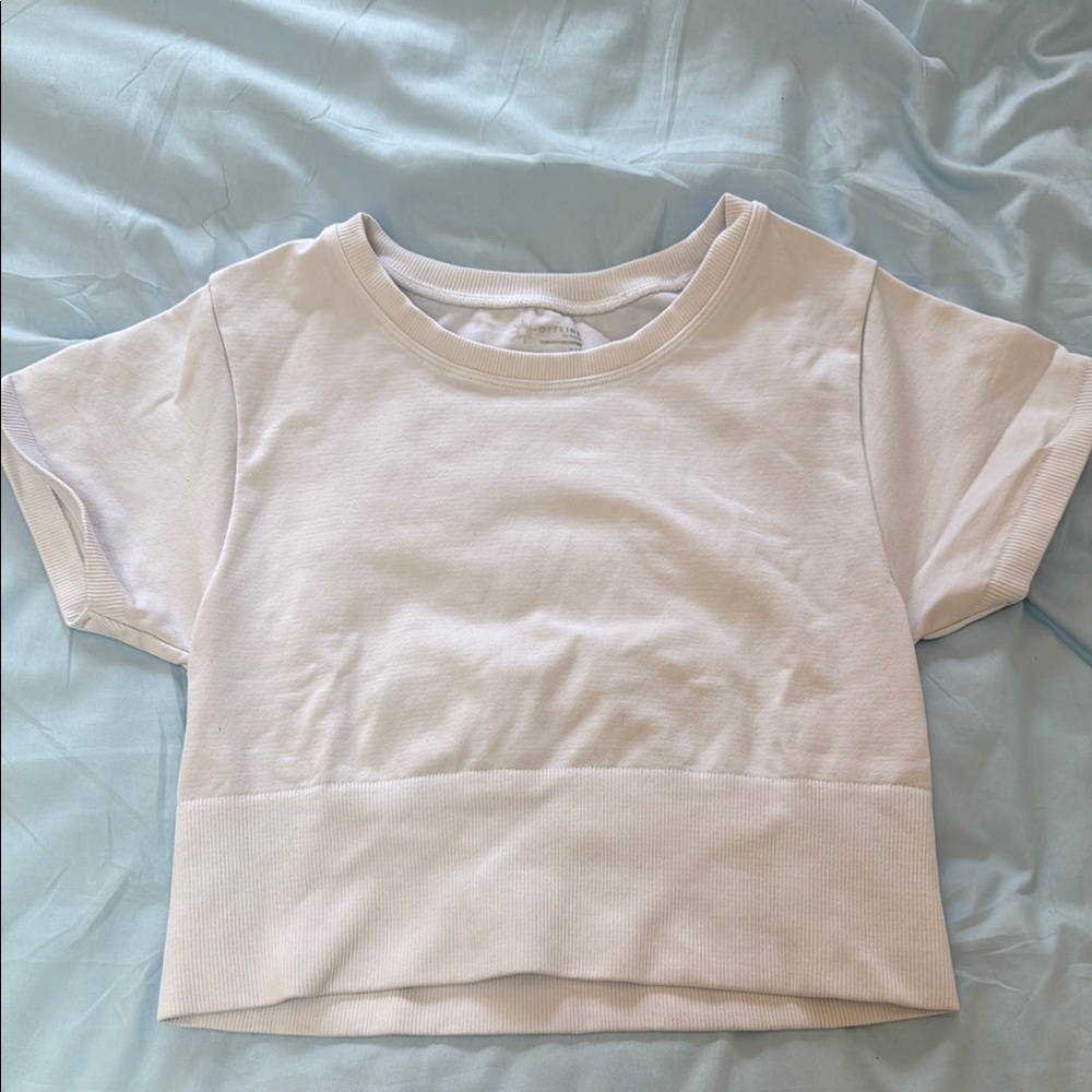 Aerie White Short Sleeve Cropped Tee